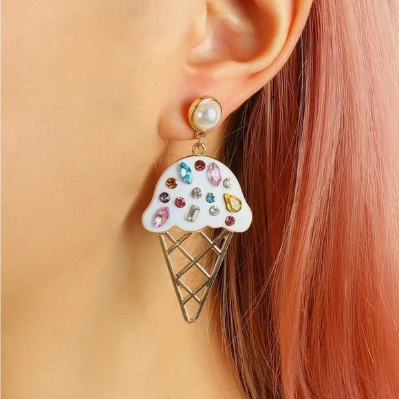 Rhinestone Ice Cream Dangle Earrings - Picture 3 of 4